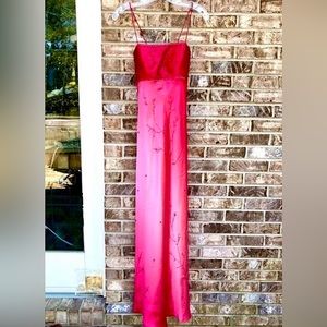 Vintage 90s Pink Beaded Botanical Embellishment Ombré Formal Gown Prom Dress